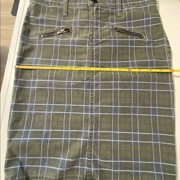 Current/Elliott The Soho Zip Stiletto Pencil  Plaid Skirt Size 26/0 Muted Olive - Picture 13 of 13